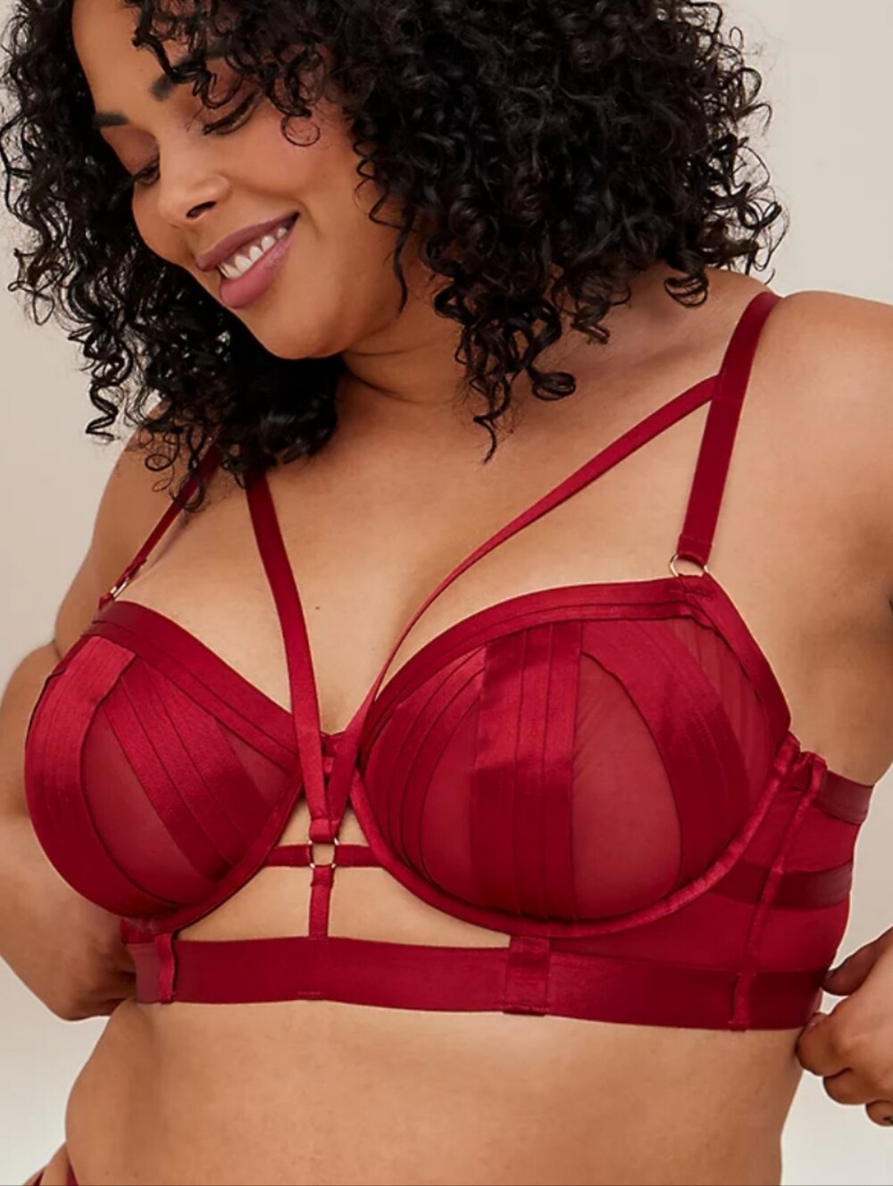 Torrid Overt Strappy Mesh Underwire Bra Red Longline Cage Lingerie 3 US 22/24 3X